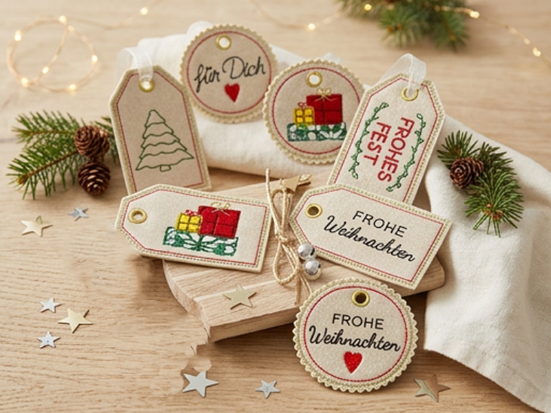 Weihnachtliche Geschenkeanhänger - ITH-Stickdatei